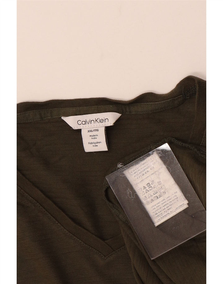 CALVIN KLEIN Męski T-shirt Top 2XL, bawełniany khaki