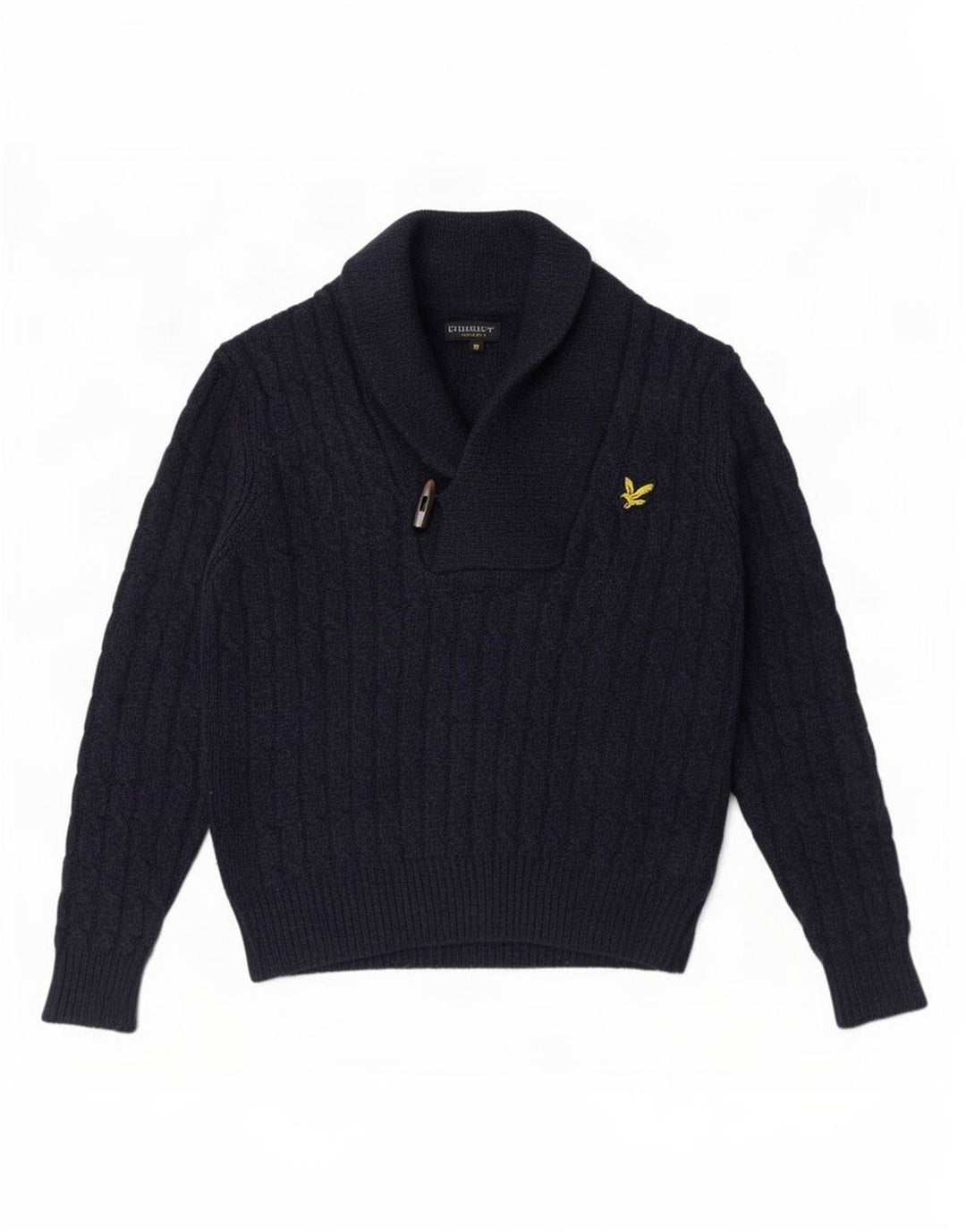 Męski sweter z szalowym dekoltem Lyle & Scott Średni granatowy wełniany