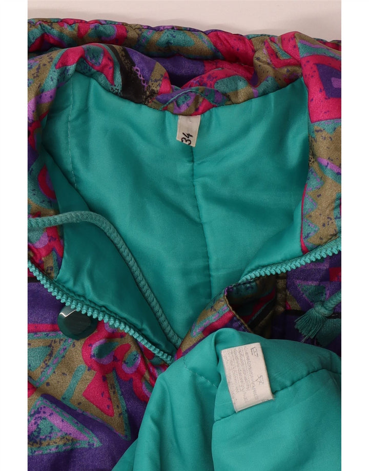 Dziewczęcy płaszcz wiatrówka z kapturem VINTAGE 15-16 lat, wielokolorowy, geometryczny