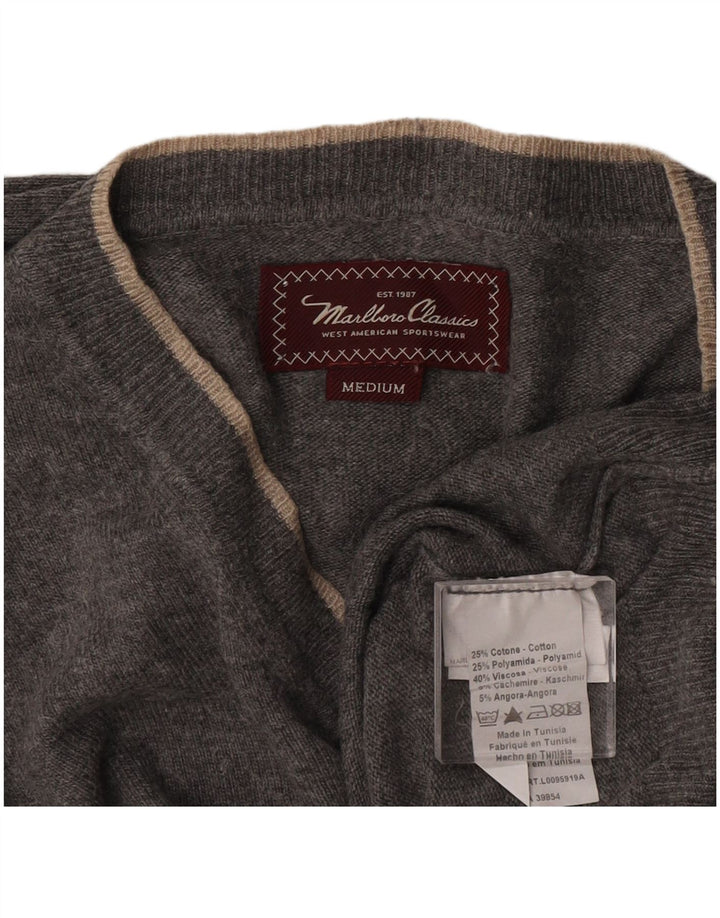 Marlboro Classics Męski sweter z dekoltem w kształcie litery V, średnioszary, bawełniany