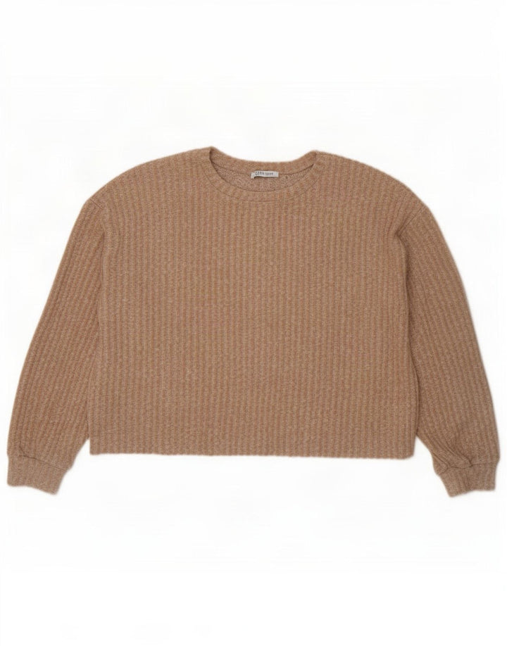 Damski sweter Zara Crop Oversize z okrągłym dekoltem UK 14 Średni Beż