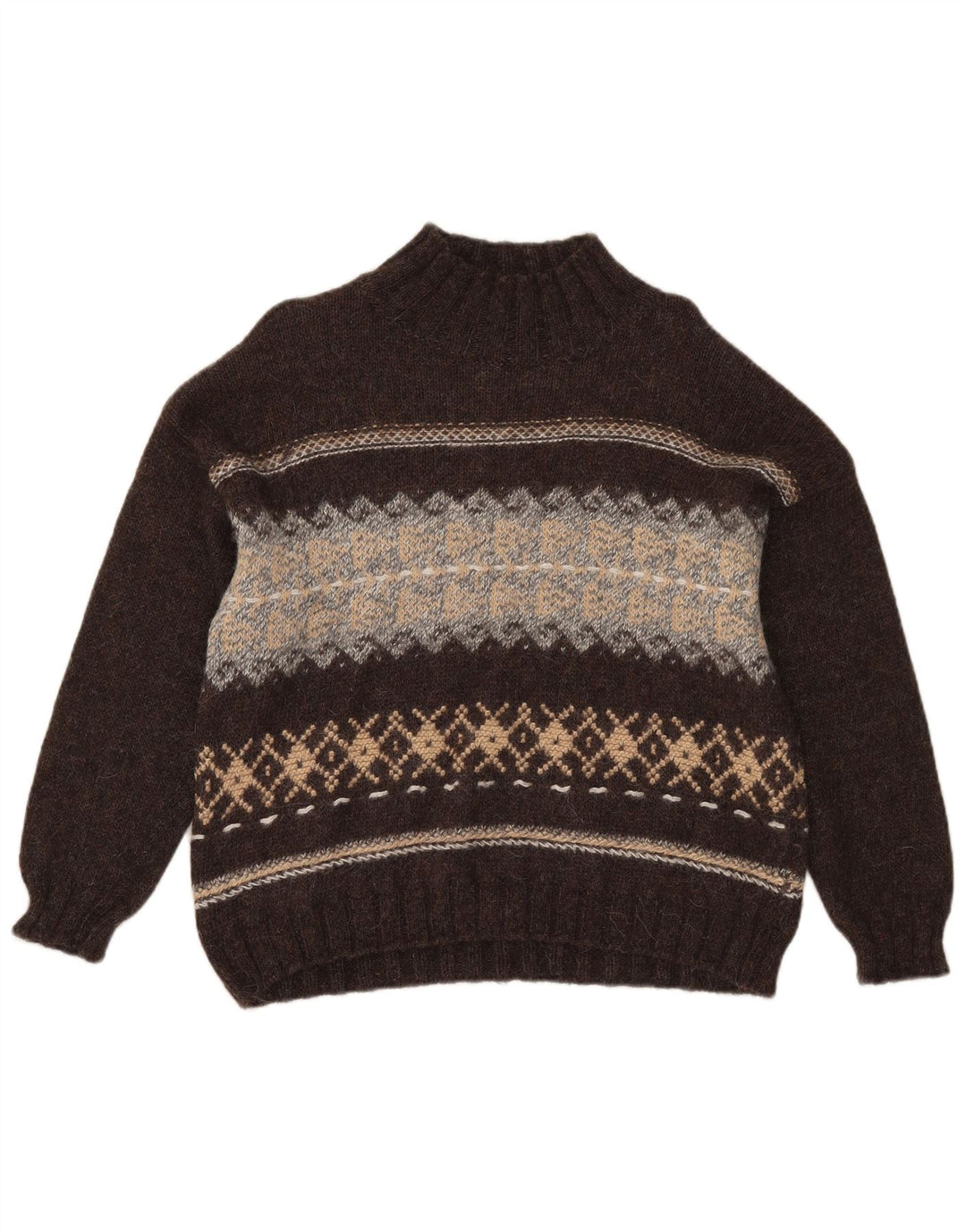Sweter damski Sisley z golfem UK 14 Średni brąz Fair Isle