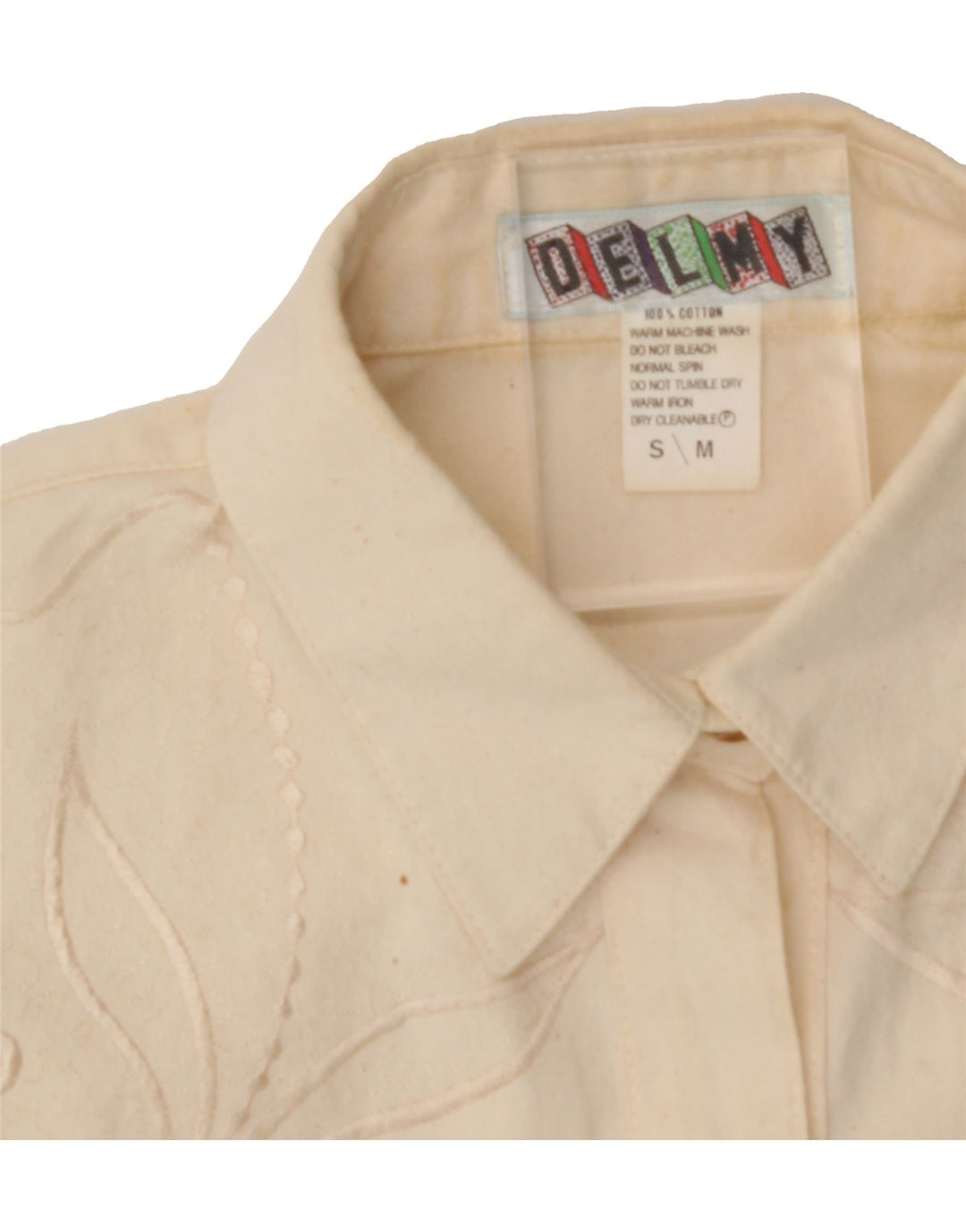DELMOD Womens Oversized Short Sleeve Shirt UK 14 Medium Beige Floral Vintage Delmod and Second-Hand Delmod from Messina Hembry 