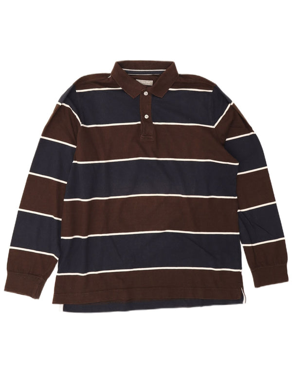 Męska koszulka polo do rugby Massimo Dutti z długim rękawem, w duże granatowe paski