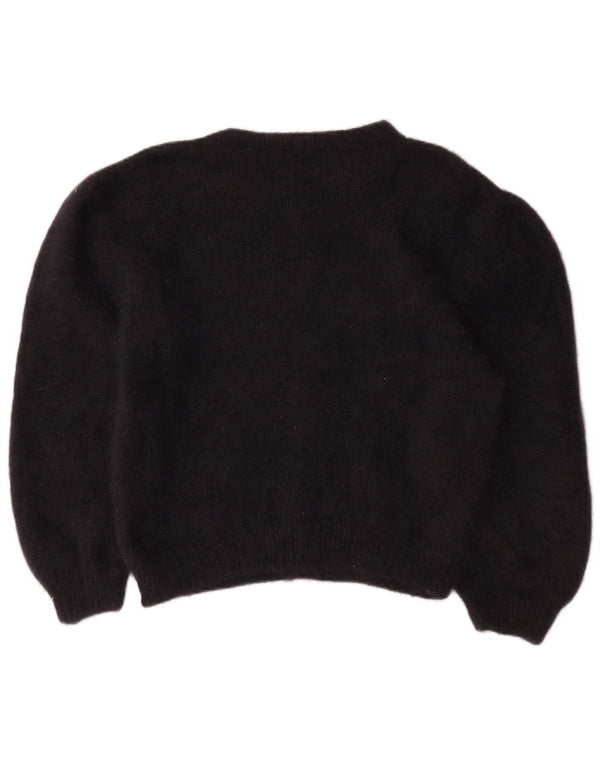 Vintage Womens Cardigan Sweater UK 16 Large Black Floral Angora