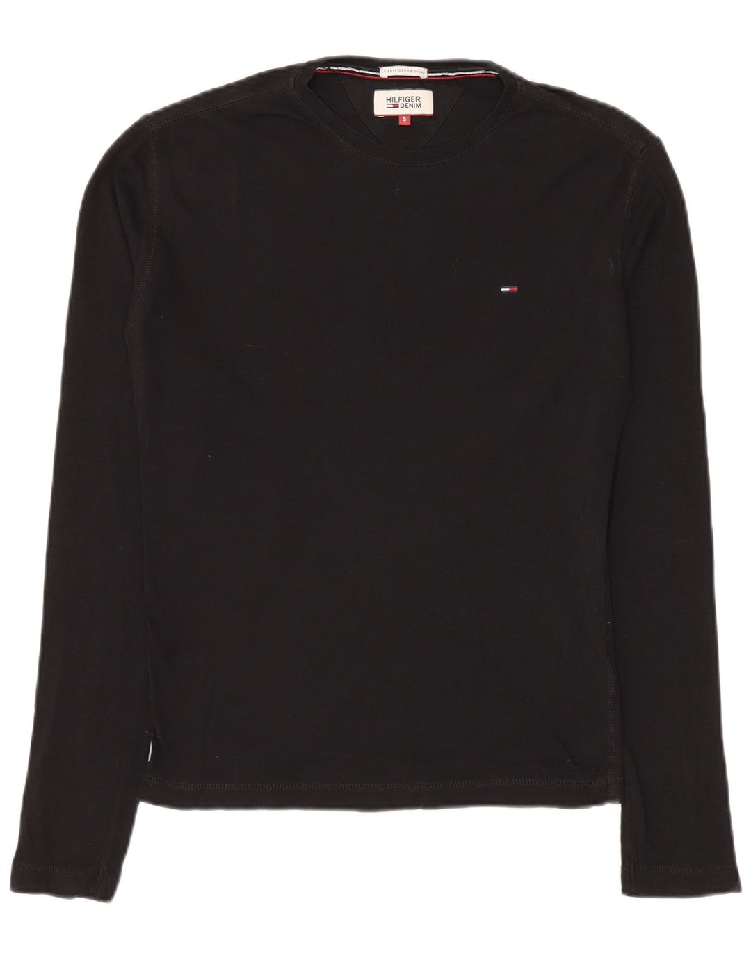 TOMMY HILFIGER Męski top z długim rękawem, mały, czarny, bawełniany