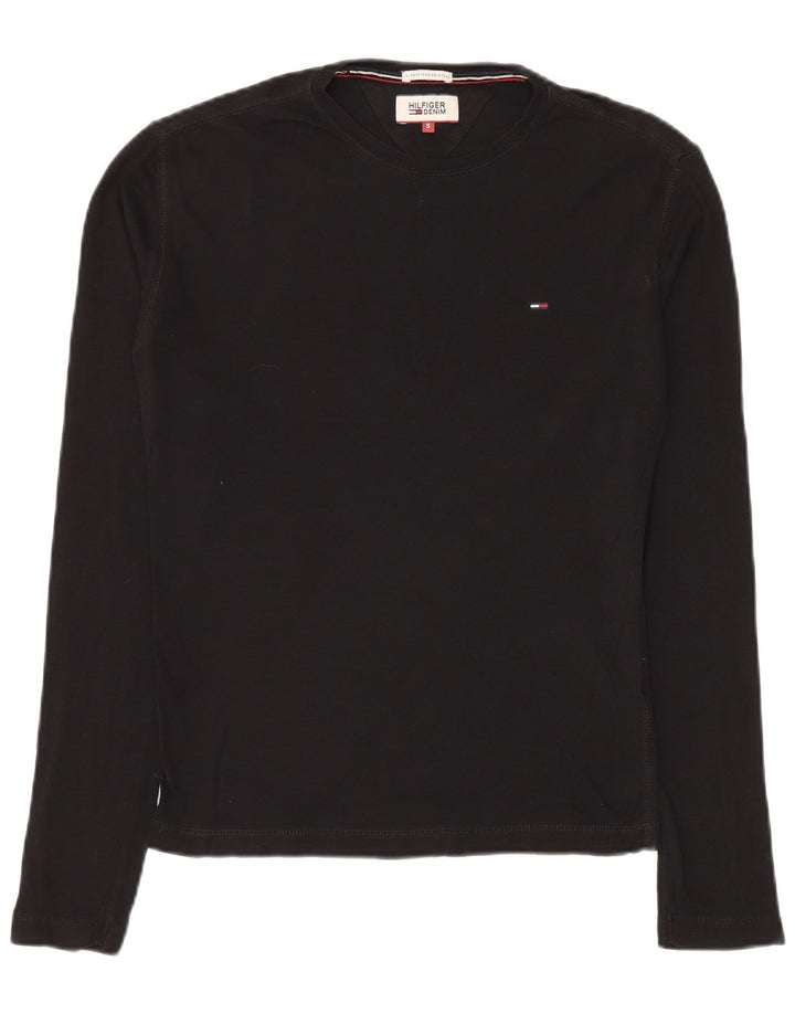 TOMMY HILFIGER Męski top z długim rękawem, mały, czarny, bawełniany