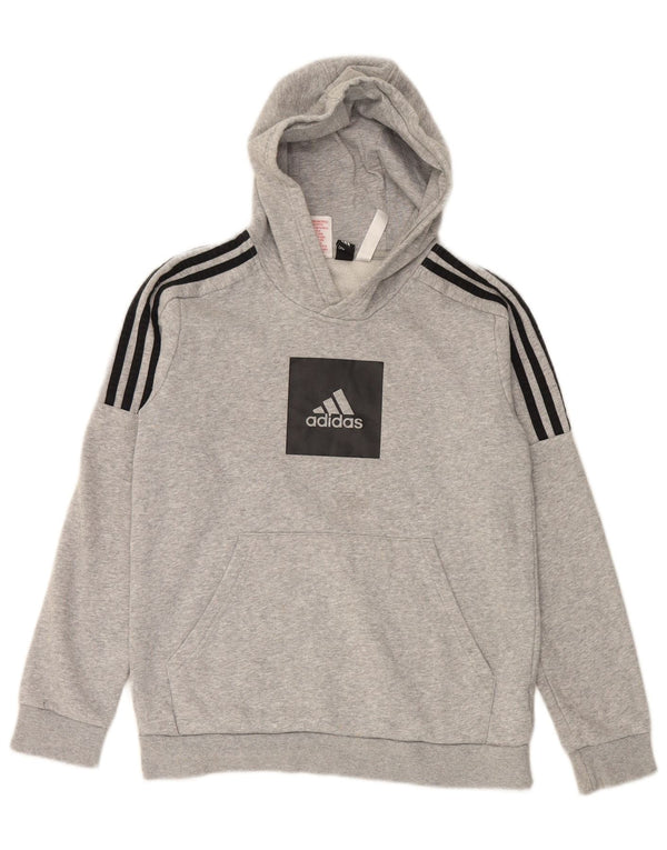 Chłopięcy sweter z kapturem ADIDAS z grafiką 13-14 lat, szara bawełna