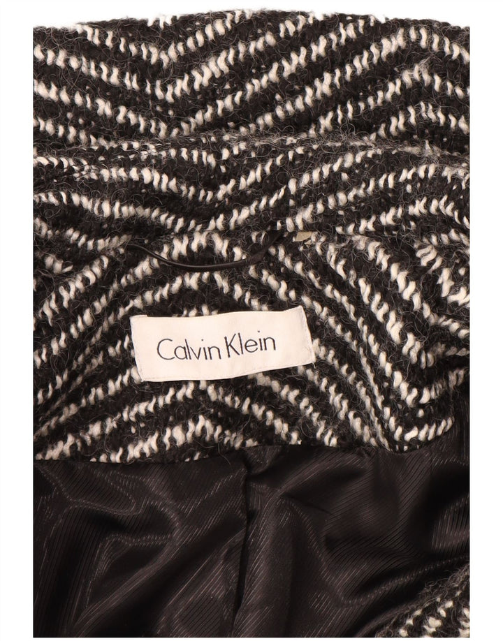 CALVIN KLEIN Womens Open Overcoat UK 12 Medium Black Chevron Wool