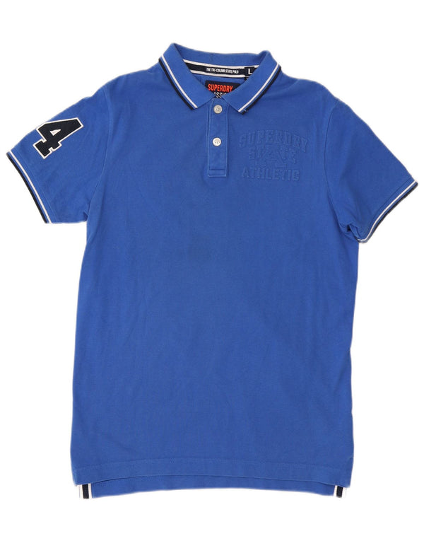 Męska koszulka polo Superdry z grafiką, duża, niebieska, bawełniana