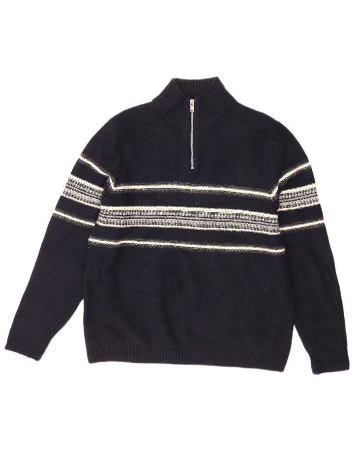 Marks & Spencer Męski sweter zapinany na zamek, duże granatowe paski