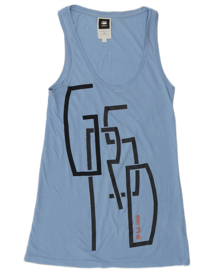 G-Star Womens Longline Graphic Vest Top Small Blue Cotton
