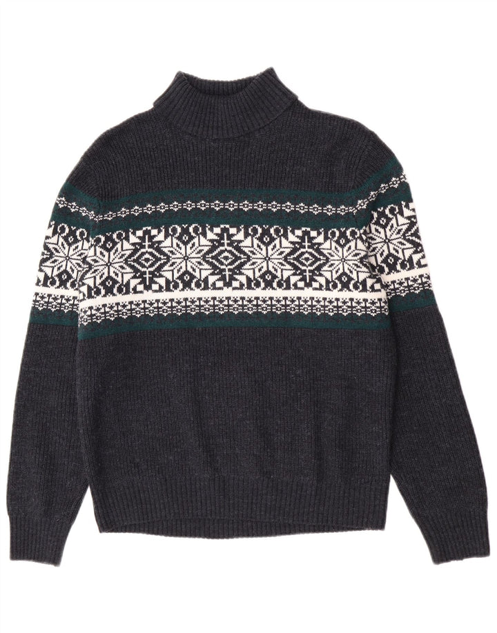 Canda Męski sweter z wywijanym dekoltem, średni granatowy, akryl Fair Isle