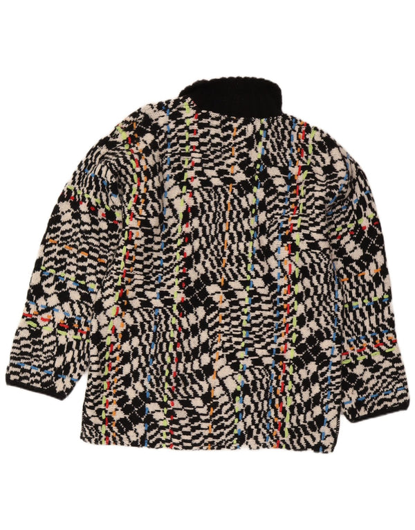 Vintage damski sweter z abstrakcyjnym wzorem i zamkiem błyskawicznym UK 16, duży czarny