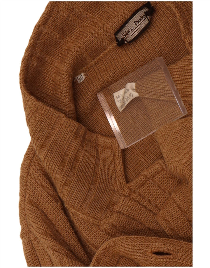 Męski sweter rozpinany z podwójnymi piersiami w stylu vintage IT 50 Średni brązowy wełniany