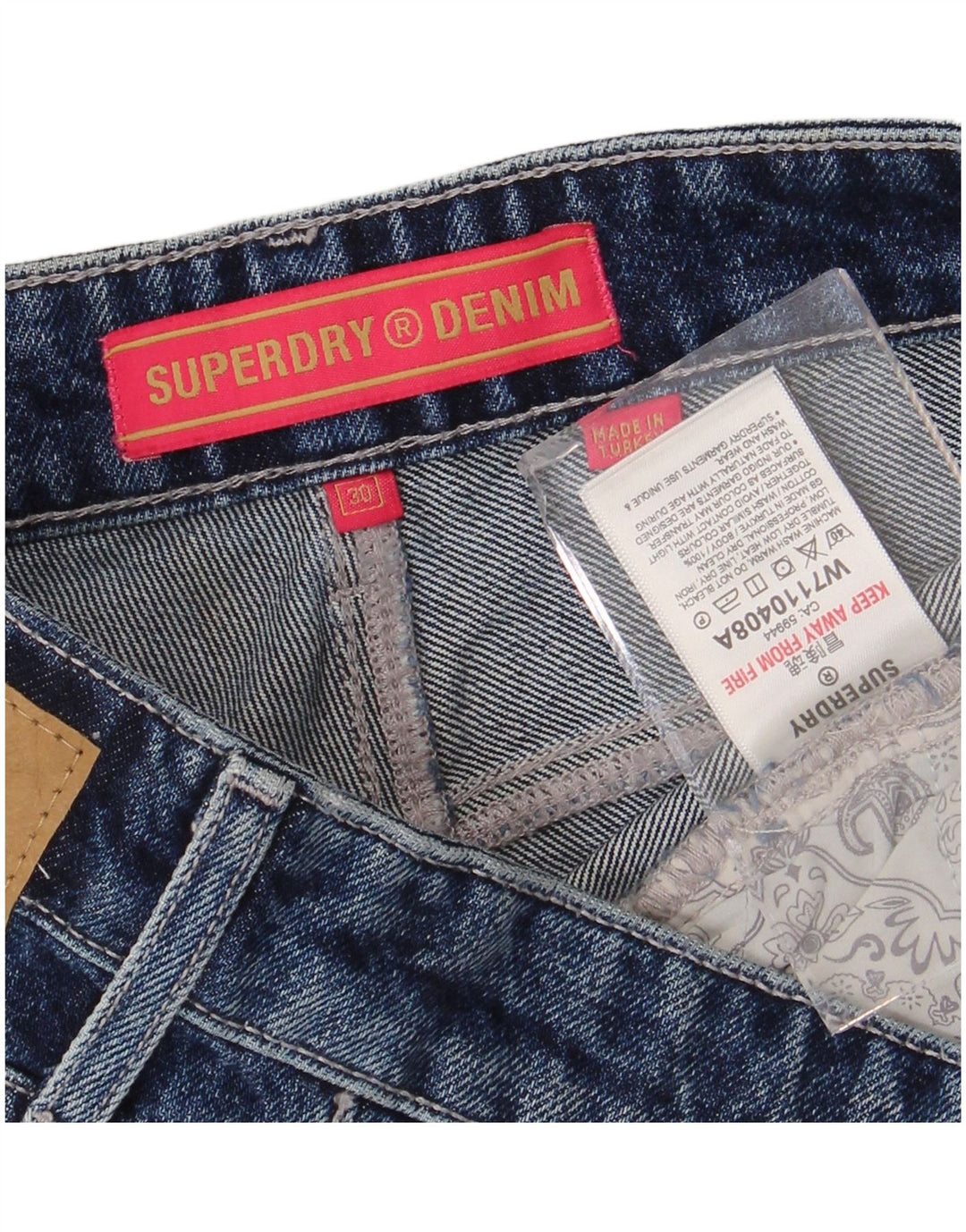 Damskie spodenki jeansowe Superdry z niskim stanem W30, średnioniebieskie, bawełniane
