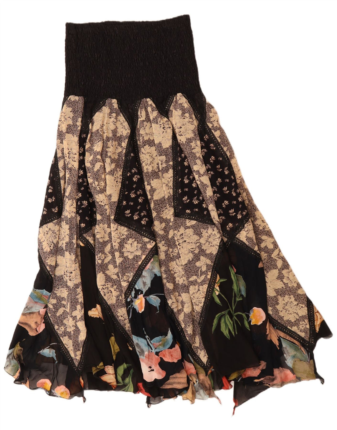 Vintage damska asymetryczna spódnica cygańska W30 średni wielobarwny patchwork