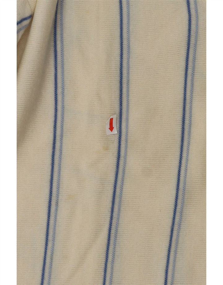Męski sweter w stylu VINTAGE z dekoltem w kształcie litery V, w średnie białe paski