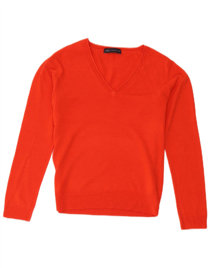 Marks & Spencer Damski sweter z dekoltem w kształcie litery V, UK 8, mały, pomarańczowy, akrylowy
