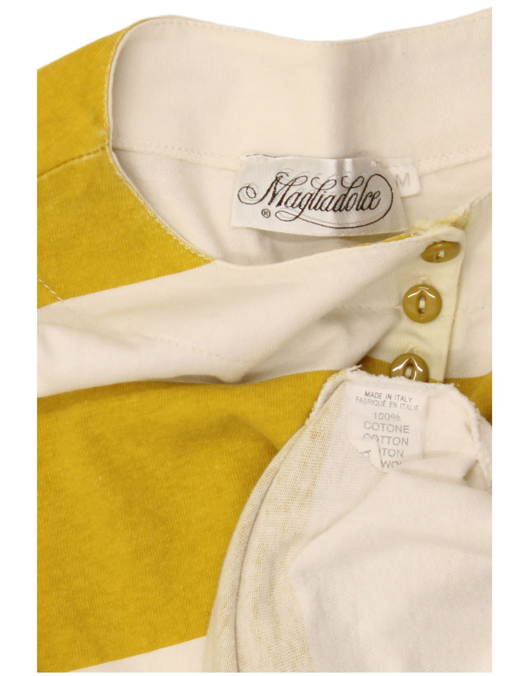 Damski top z grafiką w stylu VINTAGE, z długim rękawem, UK 14, średniej wielkości, żółty, bawełniany w paski