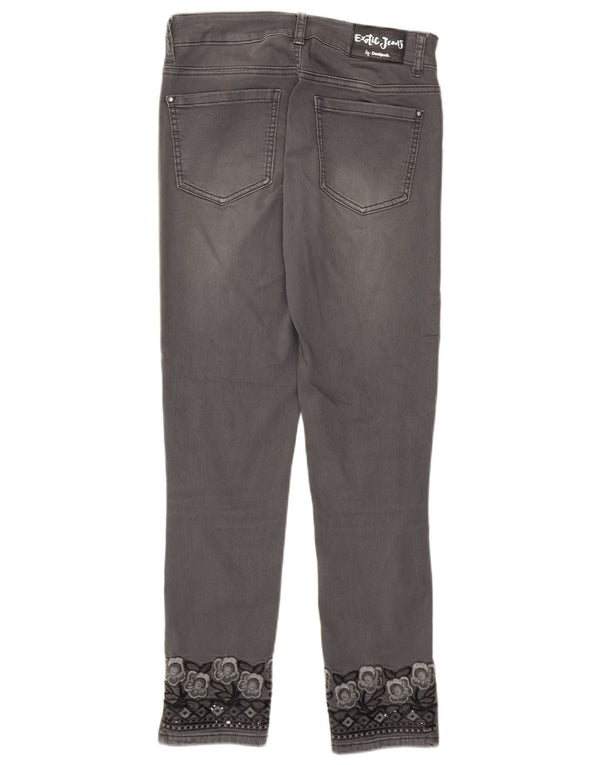 Damskie jeansy Desigual Slim Cropped EU 36 Small W26 L27 Szara bawełna w kwiaty