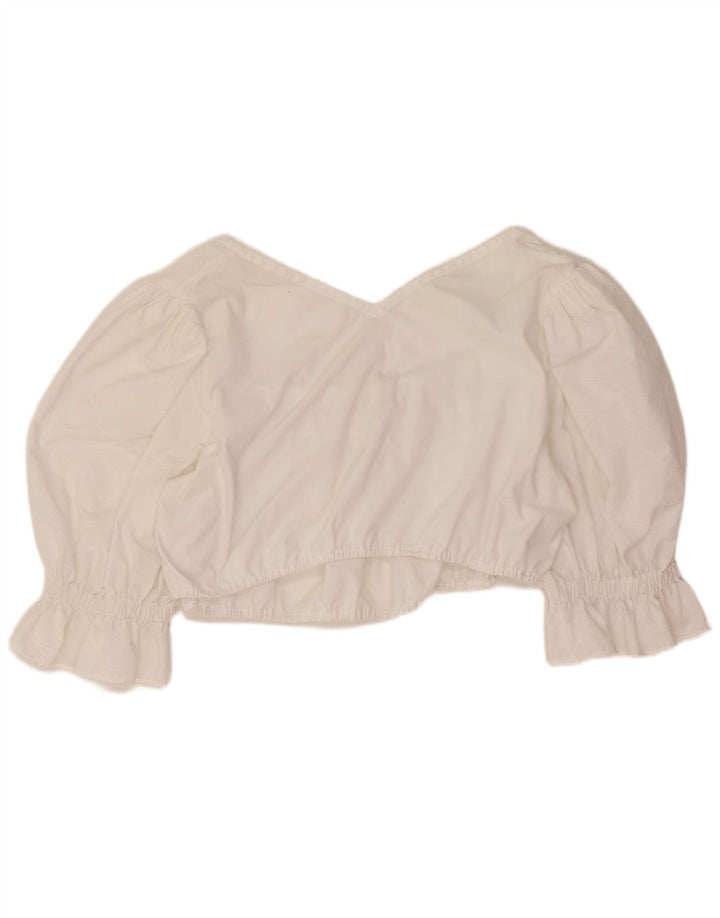 Damski krótki top w stylu vintage UK 12, średni biały