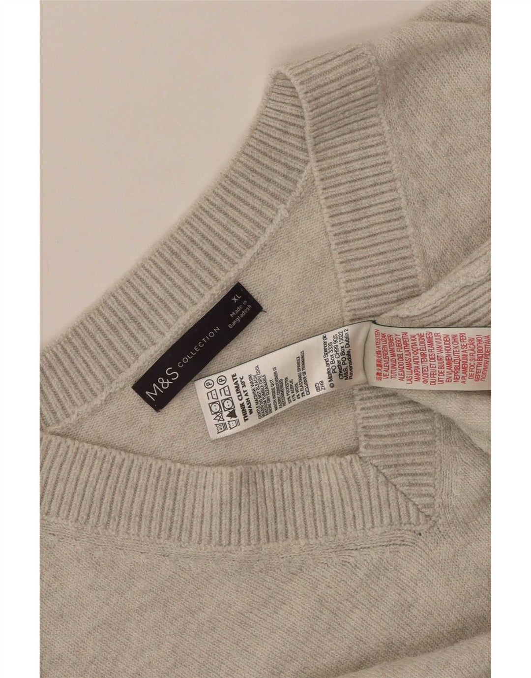 Marks & Spencer Męski sweter z dekoltem w kształcie litery V, XL, szary, poliester