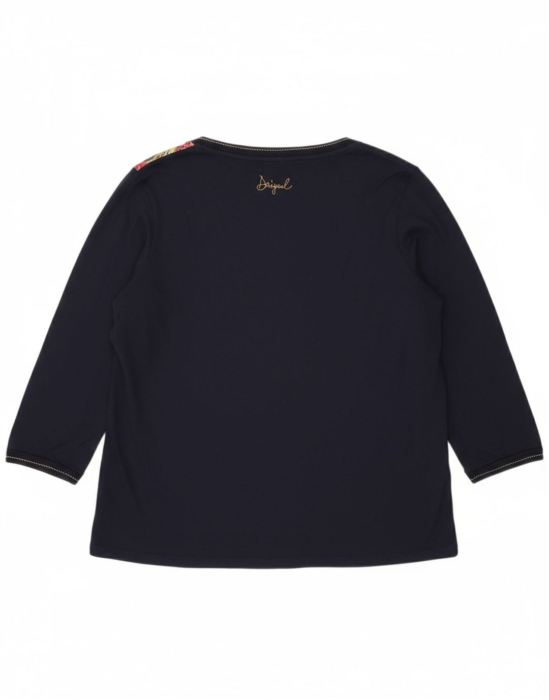 DESIGUAL Womens Top 3/4 Sleeve UK 14 Medium Navy Blue Floral