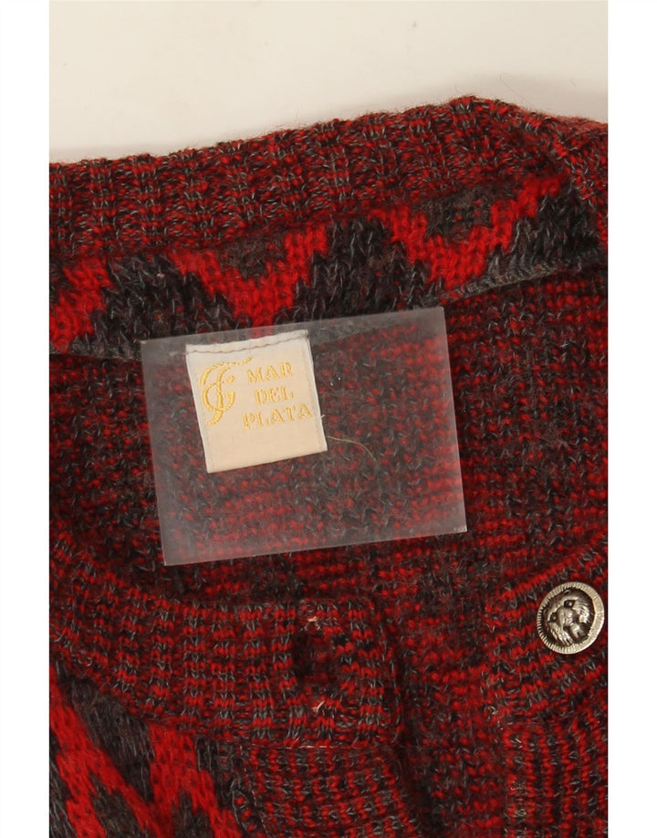 Damski sweter oversize VINTAGE UK 16, duży, czerwony, geometryczny, wełniany