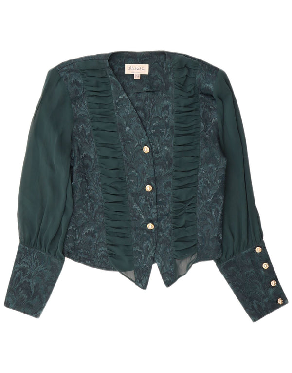 Damska bluzka koszulowa VINTAGE UK 18 XL Zielony kwiatowy poliester