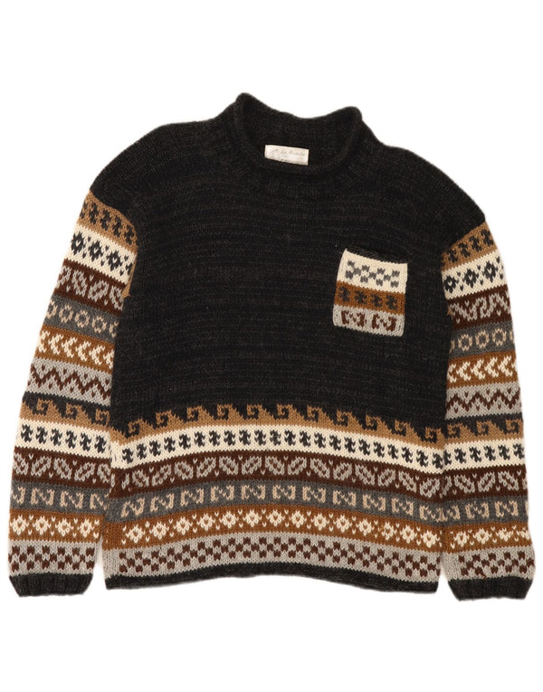 LA MAMITA Womens Turtle Neck Jumper Sweater UK 12 Medium Black Fair Isle