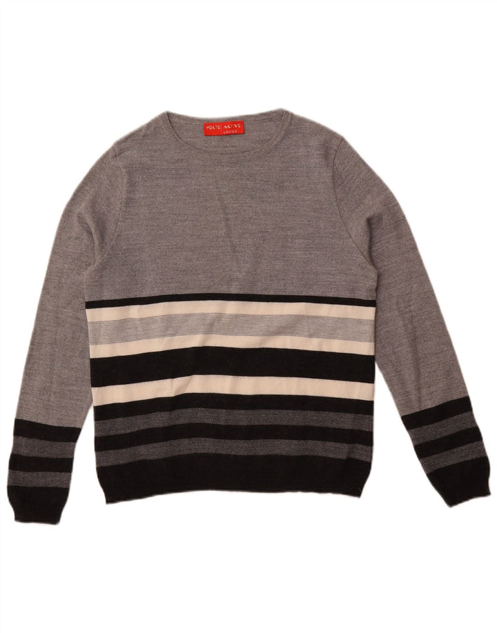 Damski sweter z dekoltem w łódkę Perte by Krizia UK 14 w średnie szare paski