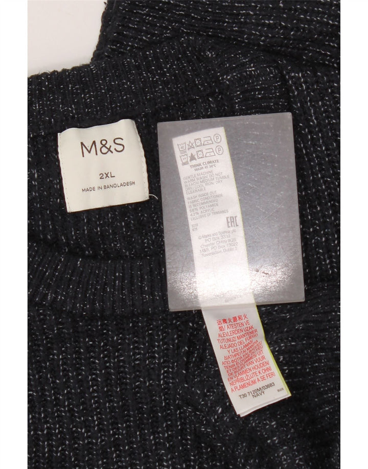 Marks & Spencer Męski sweter z okrągłym dekoltem 2XL, granatowy, nakrapiany