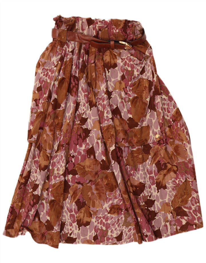 Rozkloszowana spódnica damska w stylu vintage IT 44 Medium W28 Brązowy kwiatowy triacetat