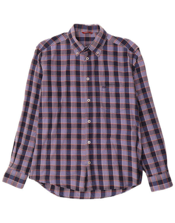 Carrera Mens Shirt Medium Navy Blue Check Cotton