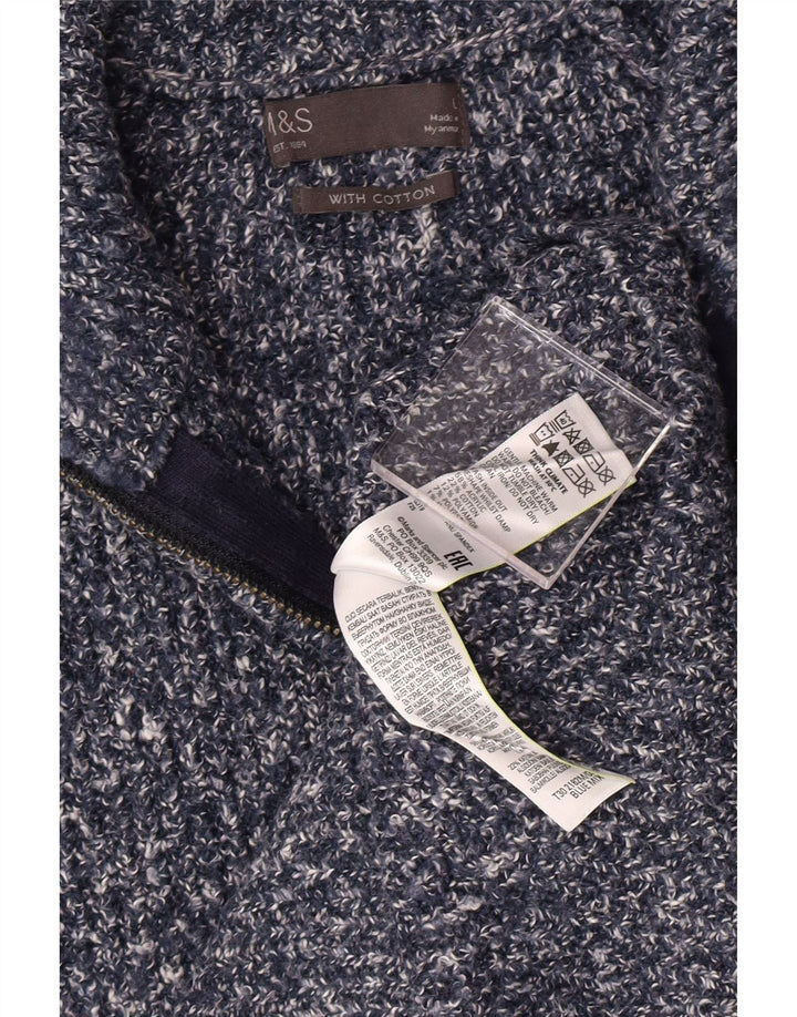 MARKS & SPENCER Męski sweter zapinany na zamek, duży, niebieski, nakrapiany, klasyczny