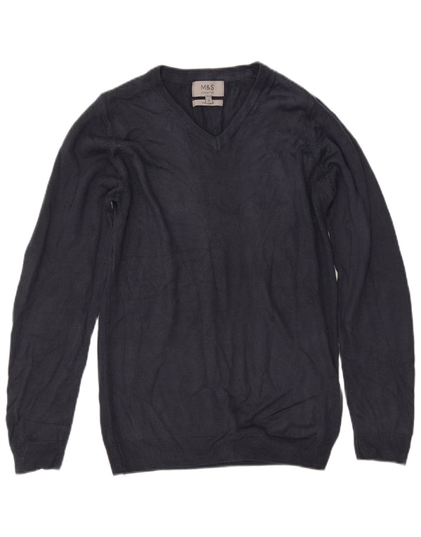 MARKS & SPENCER Damski sweter z dekoltem w kształcie litery V, UK 10, mały, granatowy, akrylowy