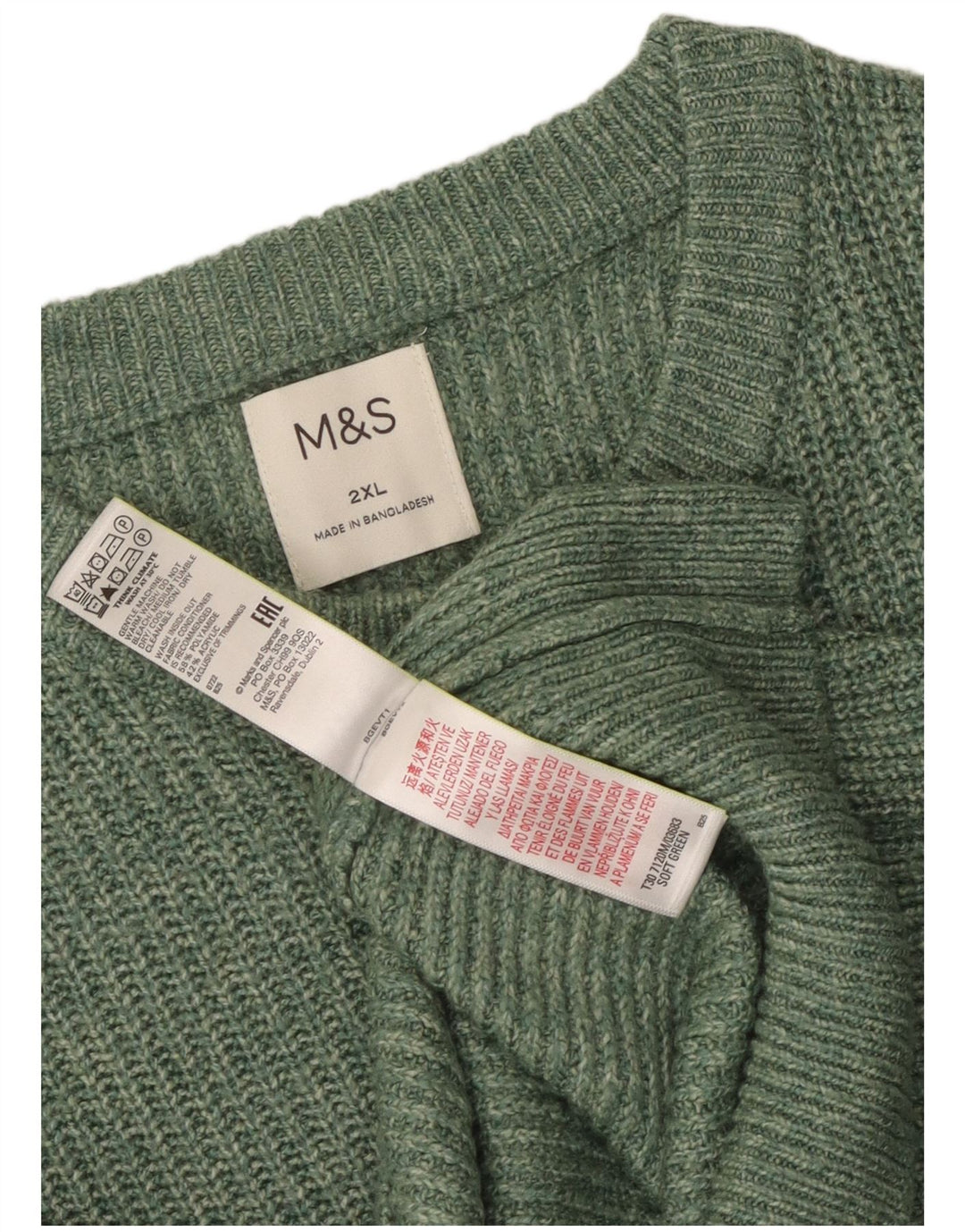 Marks & Spencer Męski sweter z okrągłym dekoltem 2XL Zielony poliamid