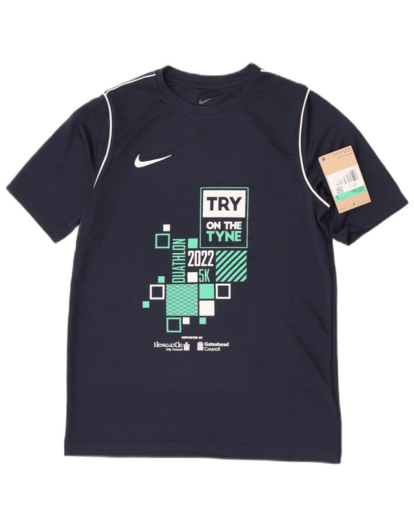 Chłopięcy T-shirt z grafiką Nike Dri Fit, 13-14 lat XL, granatowy, poliester