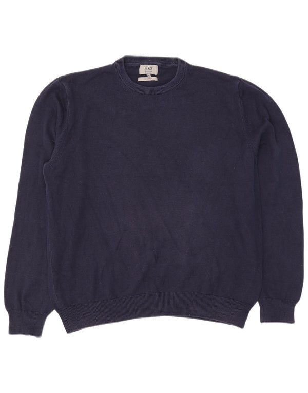 Marks & Spencer Męski sweter z okrągłym dekoltem XL, granatowy, bawełniany