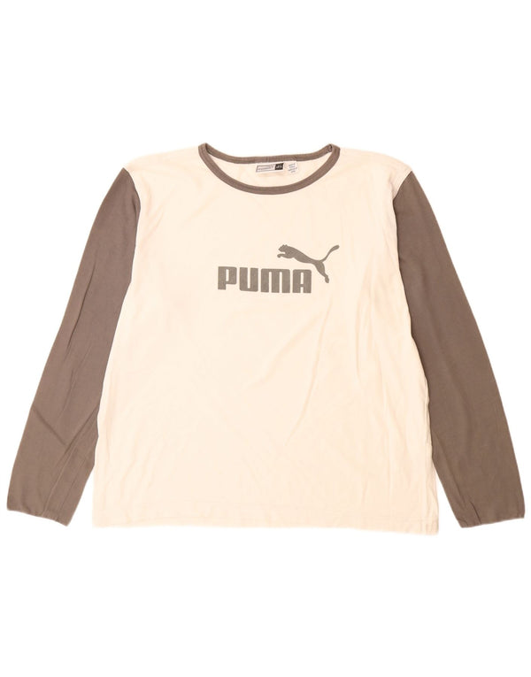Męska koszulka Puma z grafiką, długim rękawem, XL, biała, bawełniana w bloki kolorów