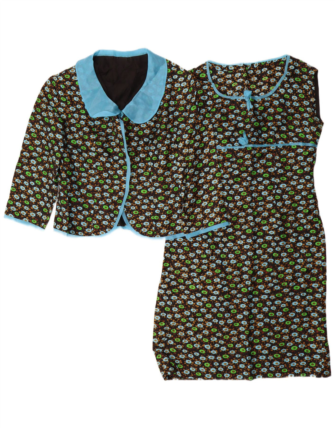 VINTAGE damski zestaw 2-częściowy z rękawami 3/4 UK 14, średni czarny w kwiaty