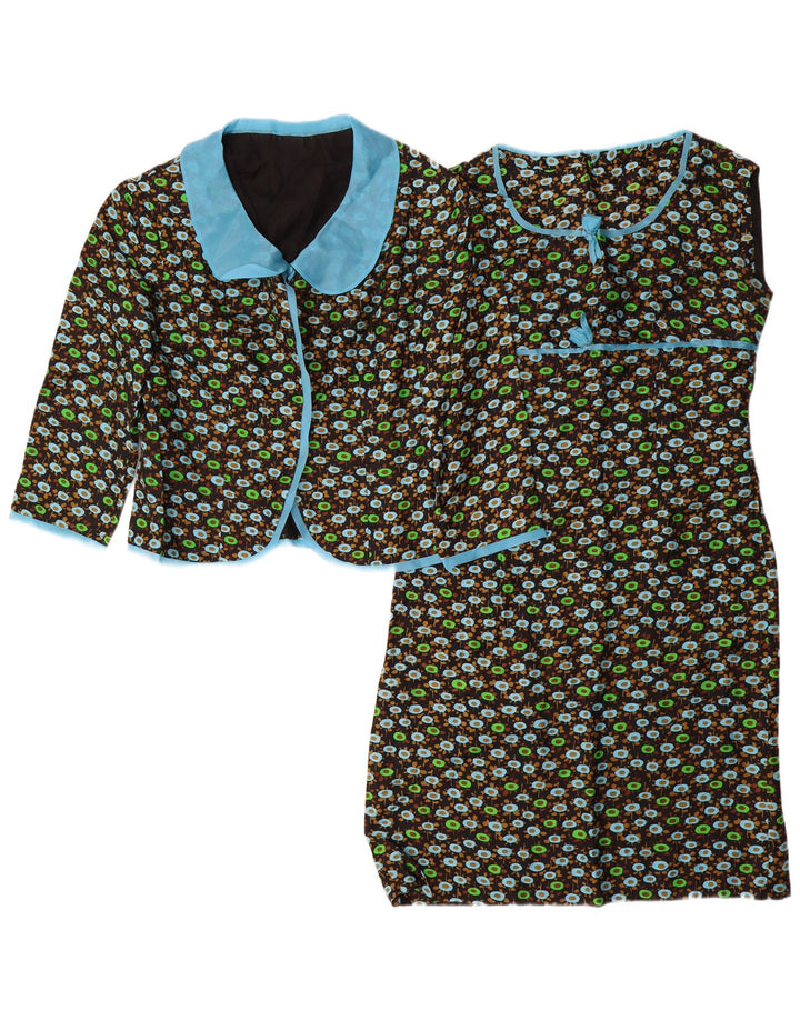 VINTAGE damski zestaw 2-częściowy z rękawami 3/4 UK 14, średni czarny w kwiaty