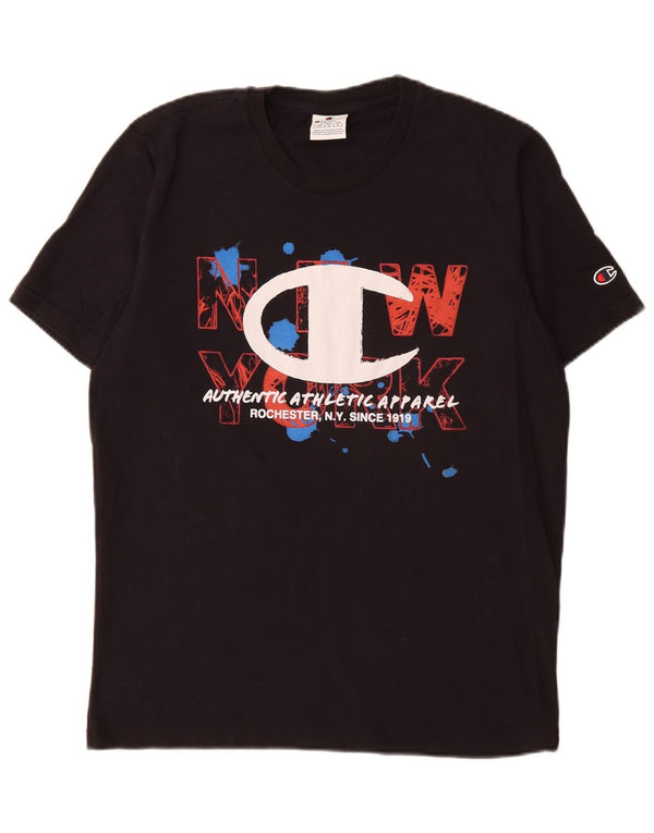 Męski T-shirt Champion z grafiką, mały, czarny, bawełniany