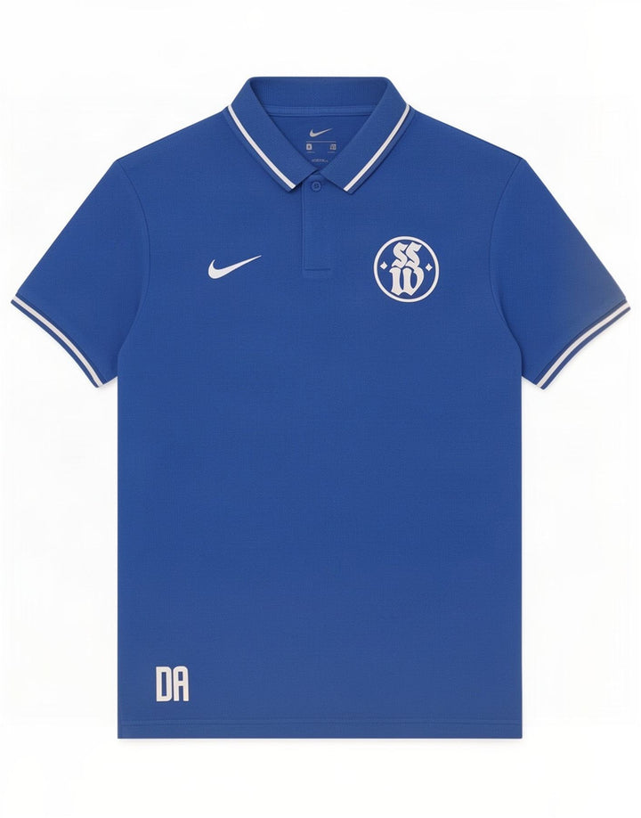 Męska koszulka polo Nike z grafiką, średnia niebieska, bawełniana