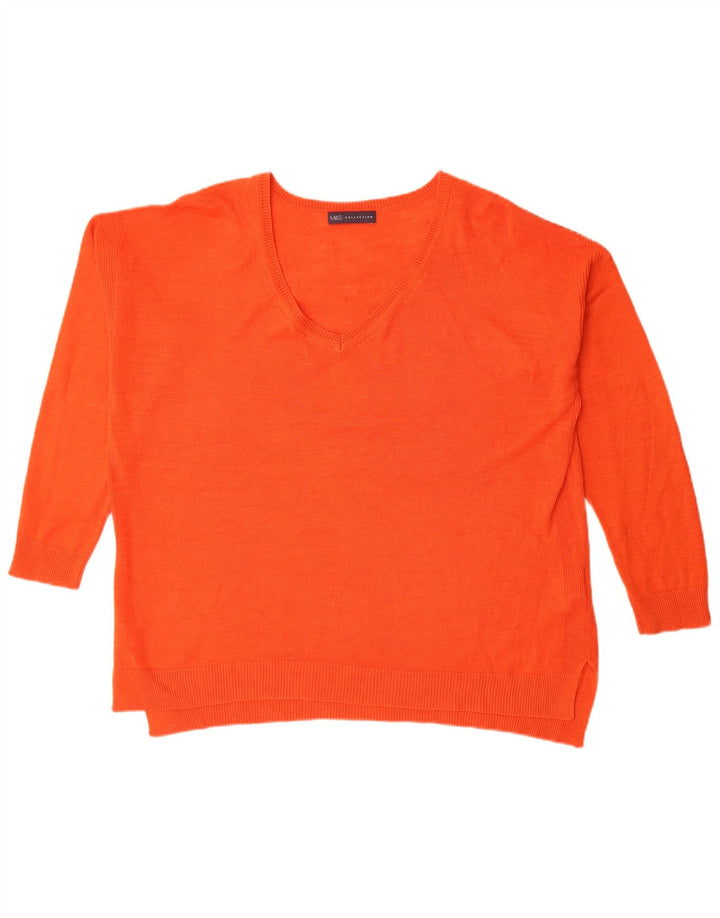 Marks & Spencer Damski sweter oversize z dekoltem w kształcie litery V, UK 14, duży pomarańczowy