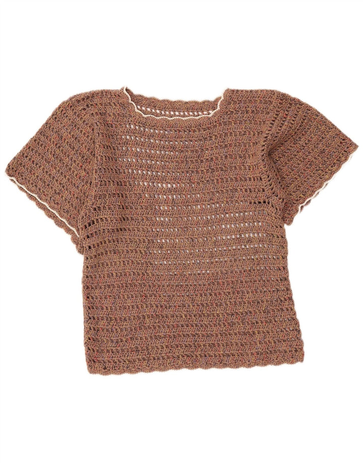 Bluzka damska vintage, szydełkowa, UK 18 XL, brązowa