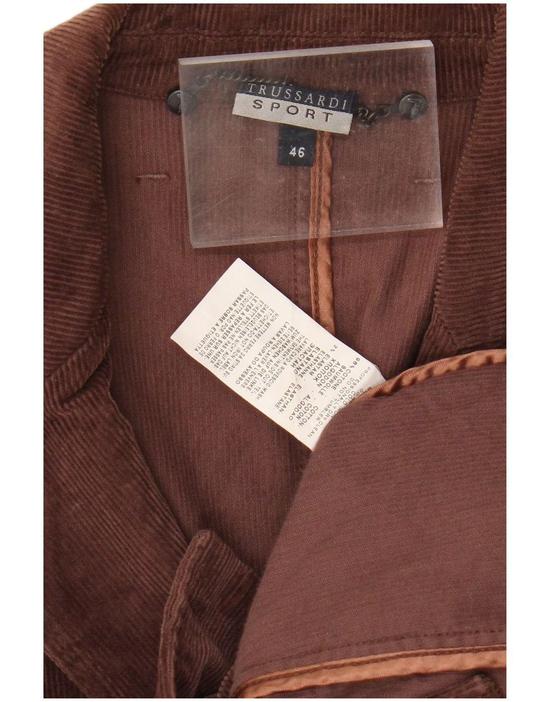 Damska sztruksowa marynarka zapinana na 3 guziki Trussardi IT 46, duża, brązowa bawełna