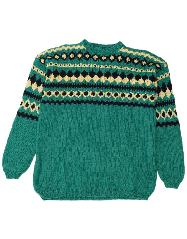 Sweter damski VINTAGE z okrągłym dekoltem UK 14 Large Green Fair Isle