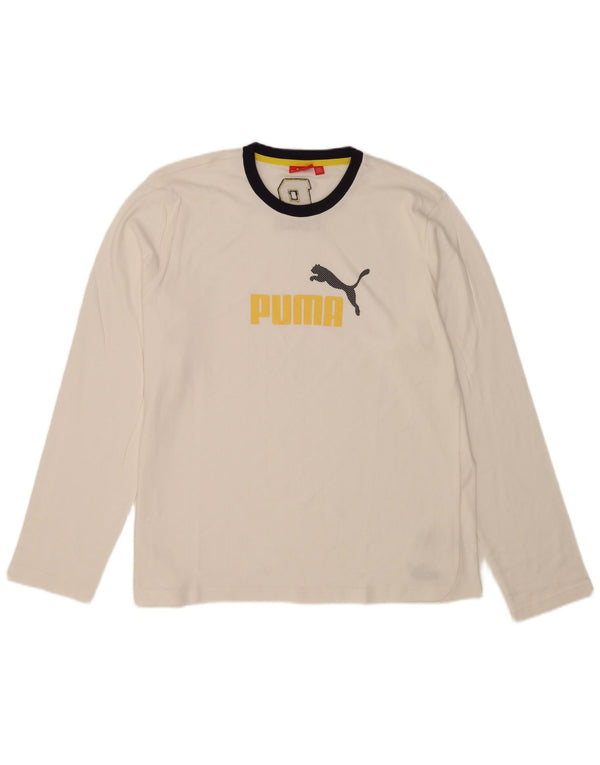 Męska koszulka z grafiką Puma z długim rękawem XL, biała, bawełniana
